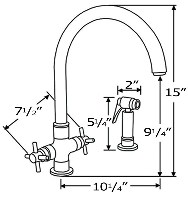Whitehaus  Modern Goose Neck Kitchen Faucet with Side Spray