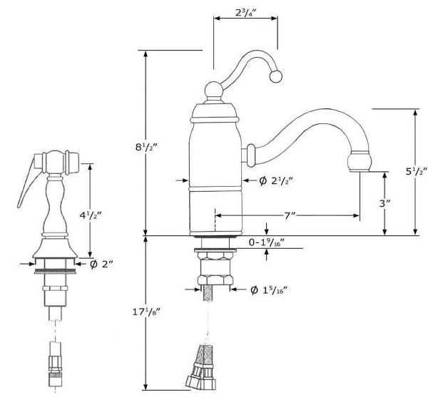 Whitehaus Curved Stick Prep Kitchen Faucet with Side Spray