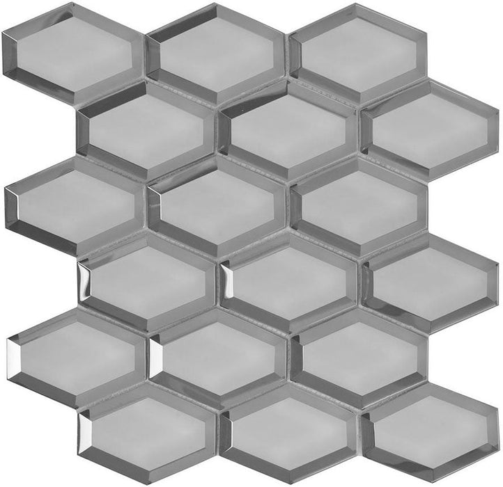 Alabaster Back-Beveled Hexagon Mirror Mosaic