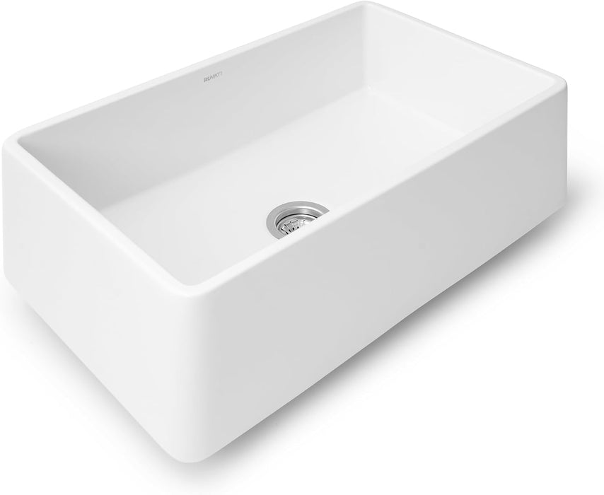 33 x 20 inch White Fireclay Reversible Farmhouse Apron-Front Kitchen Sink Single Bowl - White