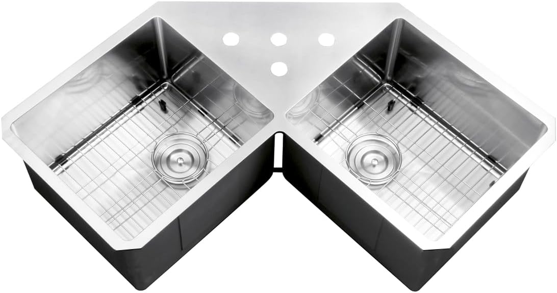Corner Butterfly Undermount Kitchen Sink 16 Gauge 44" Double Bowl