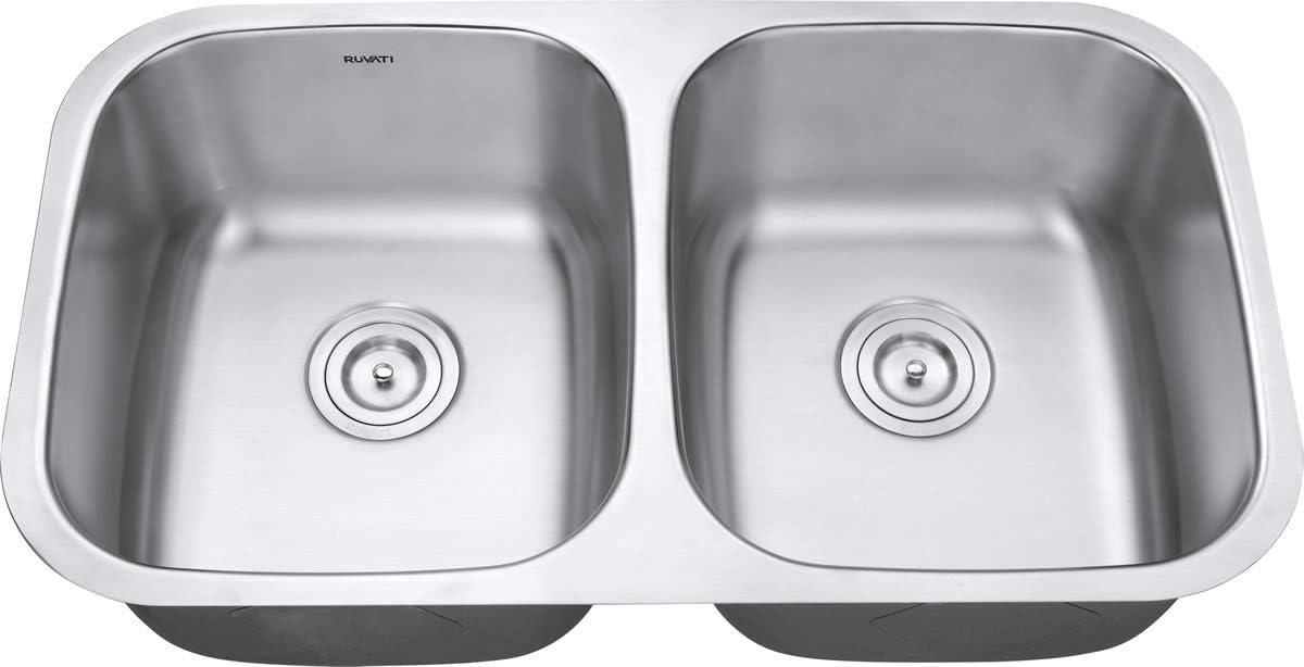 32-inch Undermount 50/50 Double Bowl 16 Gauge Stainless Steel Kitchen Sink - RVM4300
