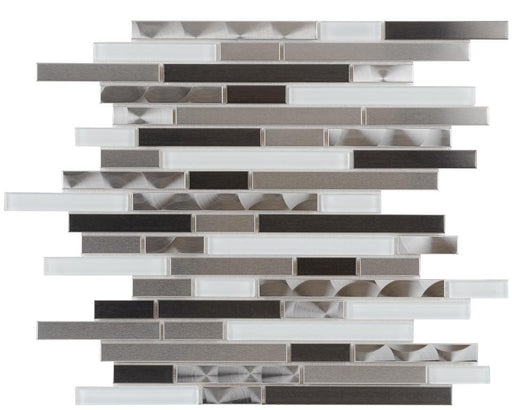 Titanium, Stainless and White Glass Linear Mosaic