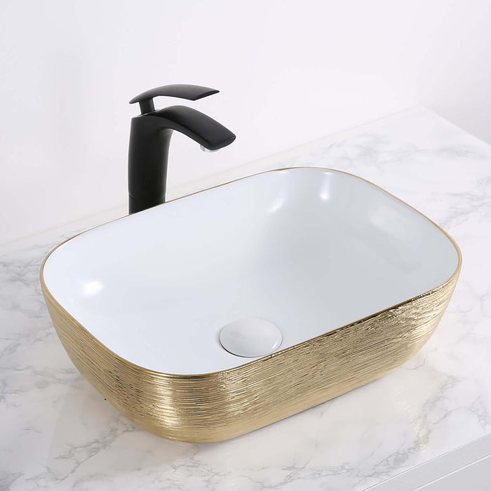20 x 16 inch Bathroom Vessel Sink Gold Decorative Art Above Vanity Counter White Ceramic - RVB2016WG
