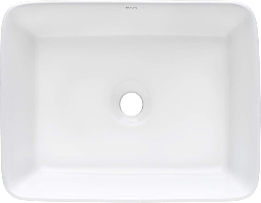 19 x 14 inch Bathroom Vessel Sink White Rectangular Above Vanity Counter Porcelain Ceramic - RVB1915
