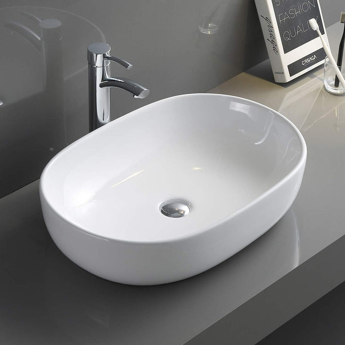 24 x 16 inch Bathroom Vessel Sink White Oval Above Vanity Countertop Porcelain Ceramic - RVB0424