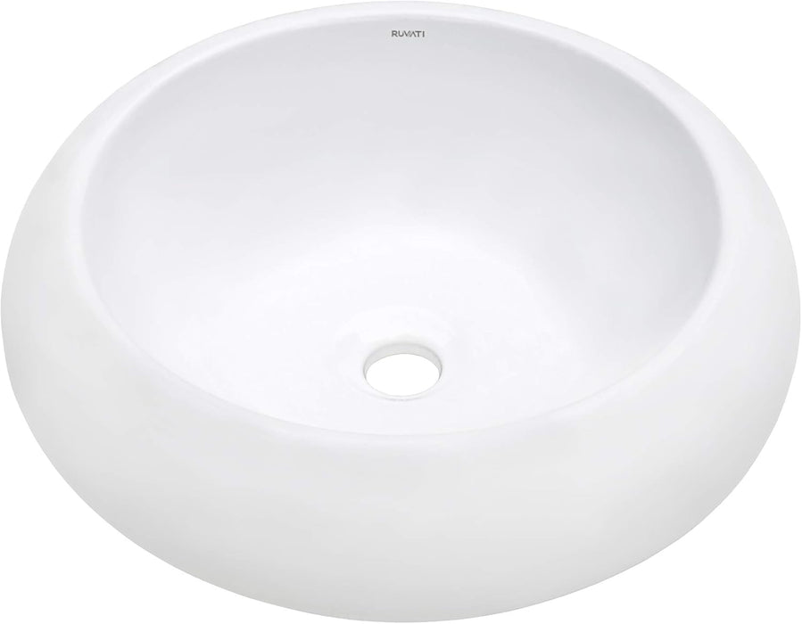 18 inch Round Bathroom Vessel Sink White Above Vanity Counter Circular Porcelain Ceramic - RVB0318