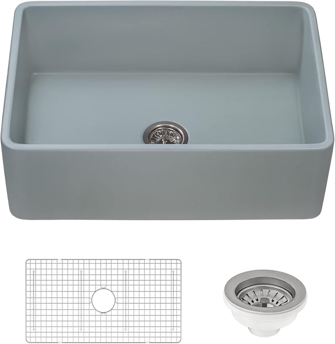 33 x 20 inch Fireclay Reversible Farmhouse Apron-Front Kitchen Sink Single Bowl - Horizon Gray