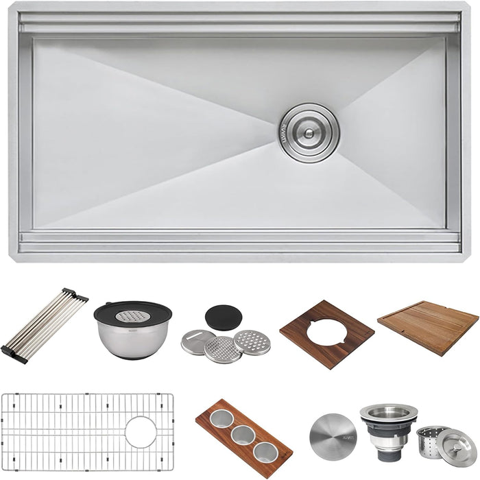 33-inch Workstation Two-Tiered Ledge Kitchen Sink Undermount 16 Gauge Stainless Steel