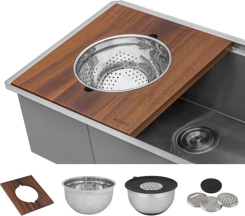 45-inch Workstation Two-Tiered Ledge Kitchen Sink Undermount 16 Gauge Stainless Steel