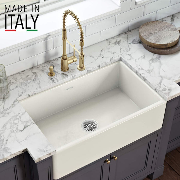 33 x 20 inch Fireclay Reversible Farmhouse Apron-Front Kitchen Sink Single Bowl - Biscuit