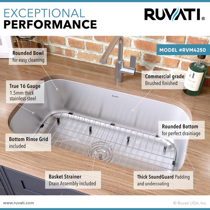 30-inch Undermount 16 Gauge Stainless Steel Kitchen Sink Single Bowl - RVM4250