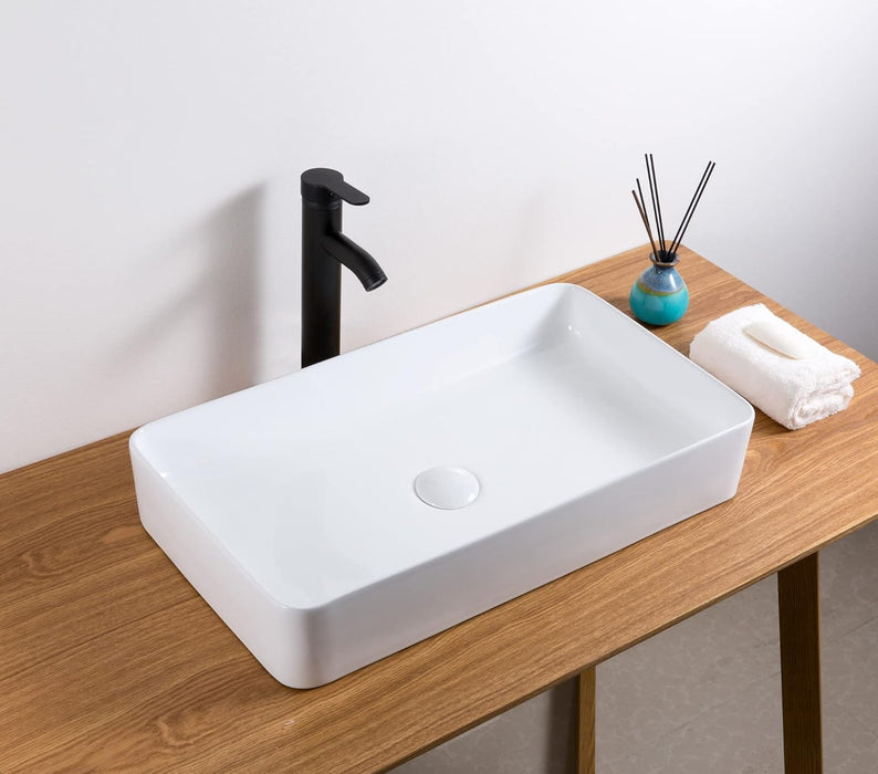 24 x 16 inch Bathroom Vessel Sink White Rectangular Above Counter Porcelain Ceramic