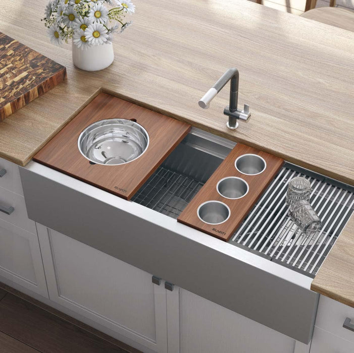 Wood Platform with Mixing Bowl and Colander (complete set) for Workstation Sinks - RVA1288