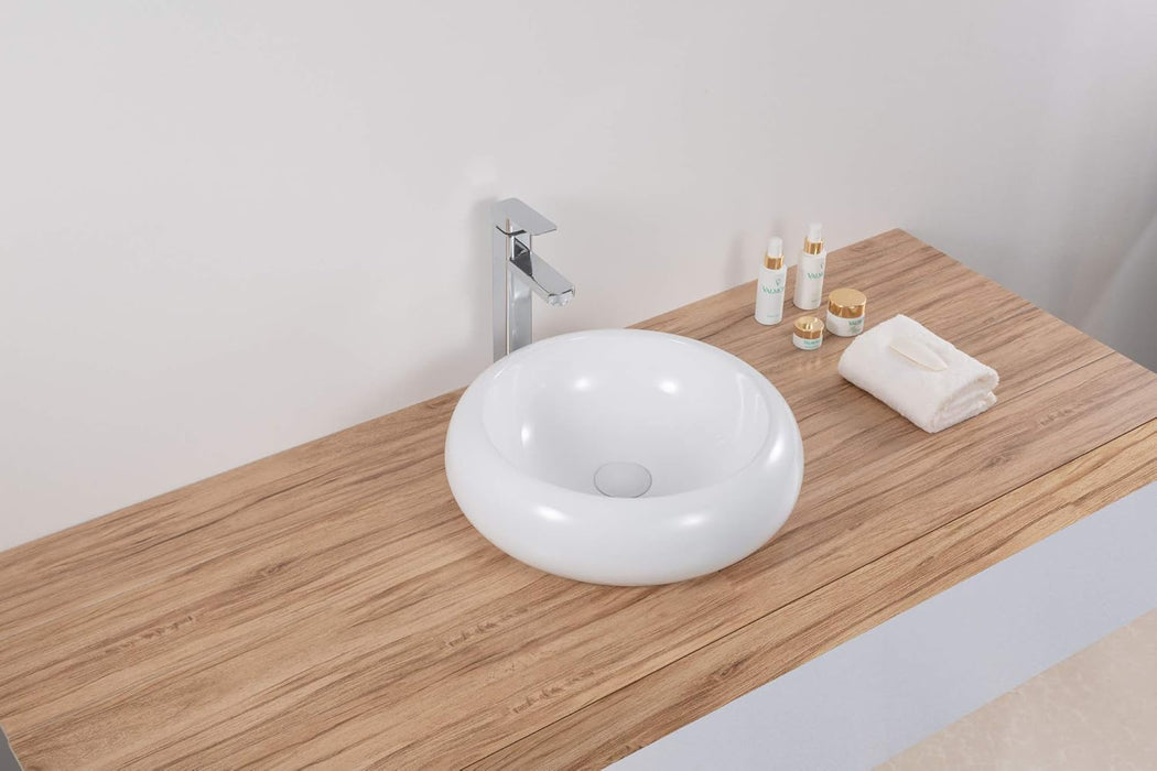 18 inch Round Bathroom Vessel Sink White Above Vanity Counter Circular Porcelain Ceramic - RVB0318