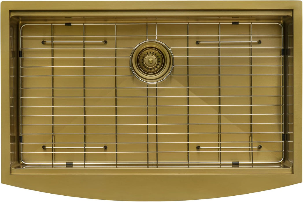 33-inch Matte Gold Workstation Apron-Front Brass Tone Stainless Steel Kitchen Sink