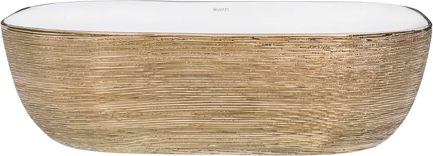 20 x 16 inch Bathroom Vessel Sink Rose Gold Decorative Art Above Vanity Counter White Porcelain Ceramic - RVB2016WR