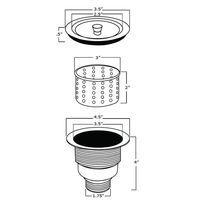 RVA1025 Kitchen Sink Basket Strainer - Stainless Steel