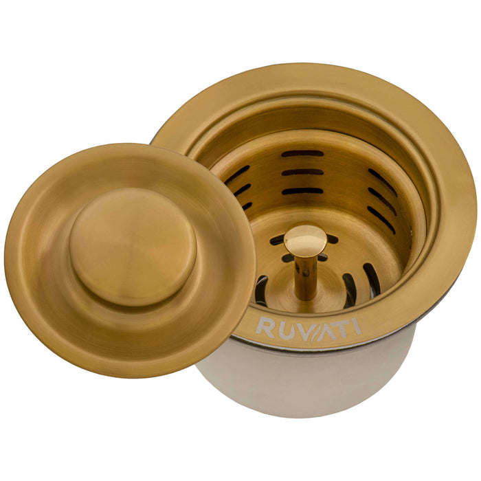 Ruvati Deep Basket Strainer Drain for Kitchen Sinks all Metal 3-1/2 inch – Brushed Gold Satin Brass