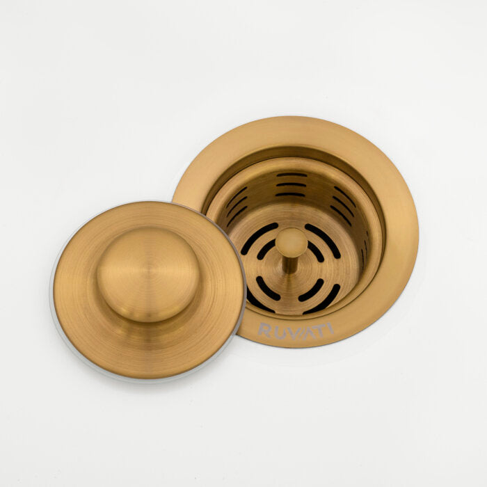 Ruvati Deep Basket Strainer Drain for Kitchen Sinks all Metal 3-1/2 inch – Brushed Gold Satin Brass