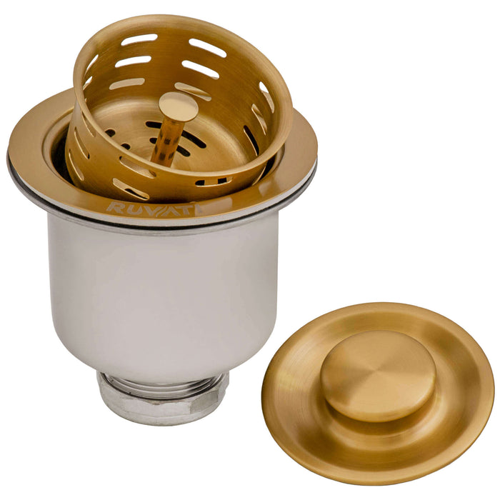 Ruvati Deep Basket Strainer Drain for Kitchen Sinks all Metal 3-1/2 inch – Brushed Gold Satin Brass