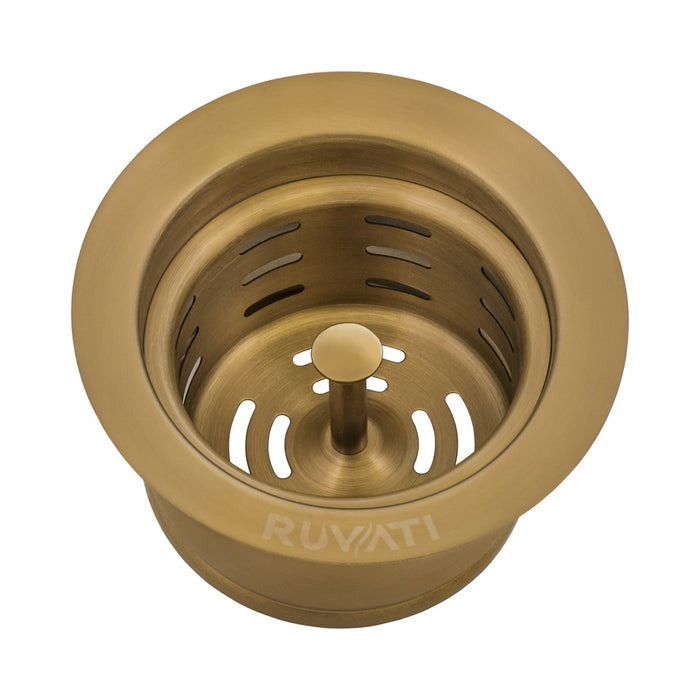 Ruvati Extended Garbage Disposal Flange with Deep Basket Strainer - Matte Gold Satin Brass