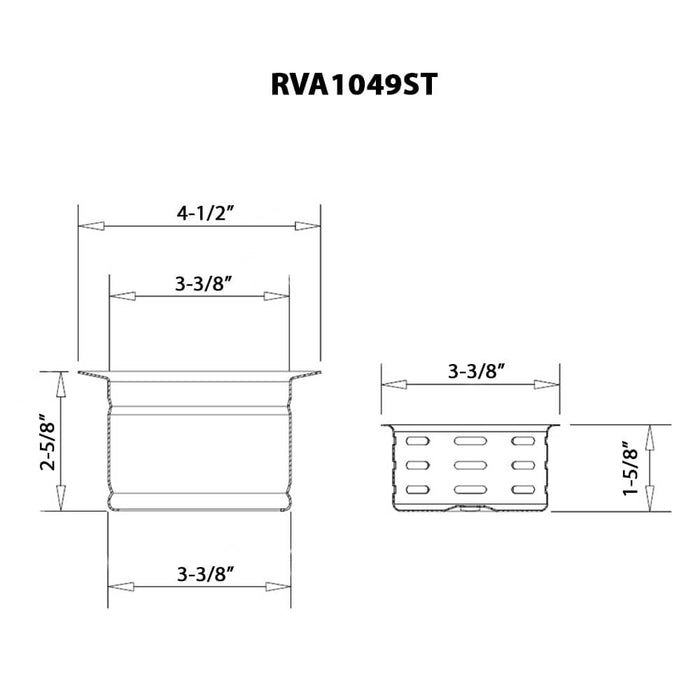 Extended Garbage Disposal Flange with Deep Basket Strainer for Kitchen Sinks - Stainless Steel - RVA1049ST