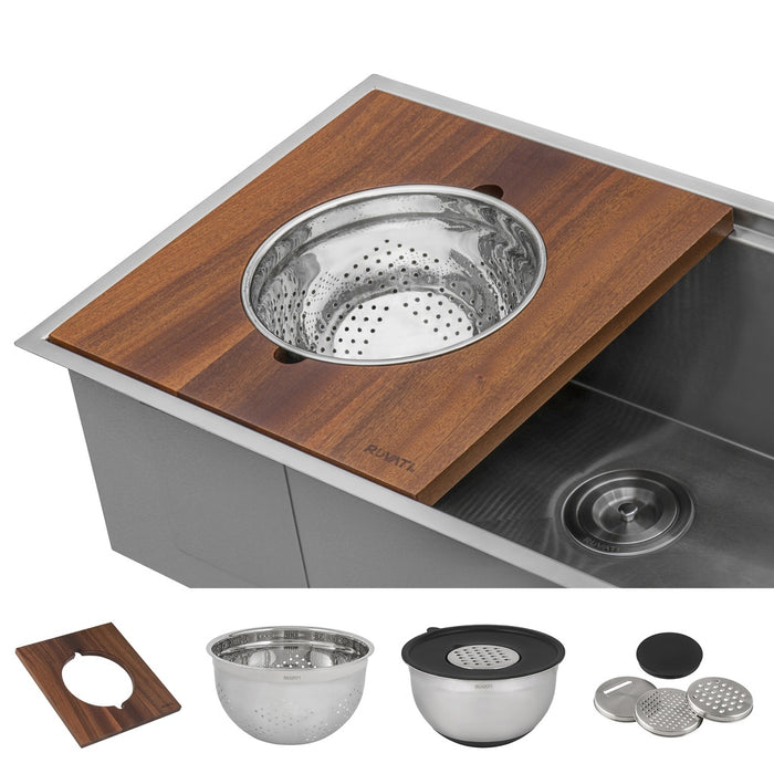 Ruvati Wood Platform with Mixing Bowl and Colander (complete set) for Workstation Sinks - RVA1288