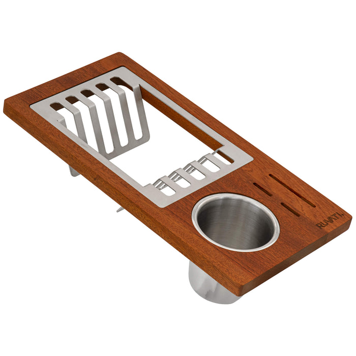 Ruvati Wood Dish Plate and Silverware Caddy Drying Rack for Workstation Sinks