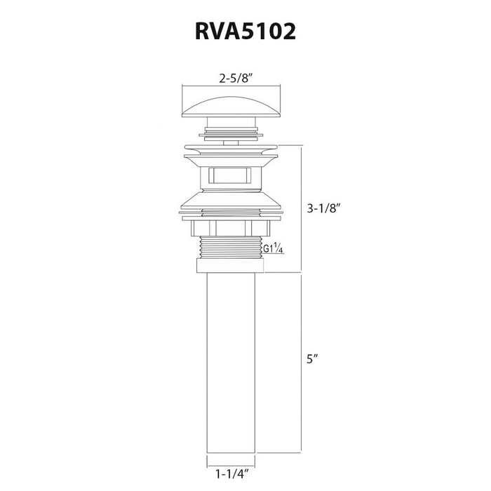 White Ceramic Top Push Pop-up Drain for Bathroom Sinks without Overflow- RVA5102WH