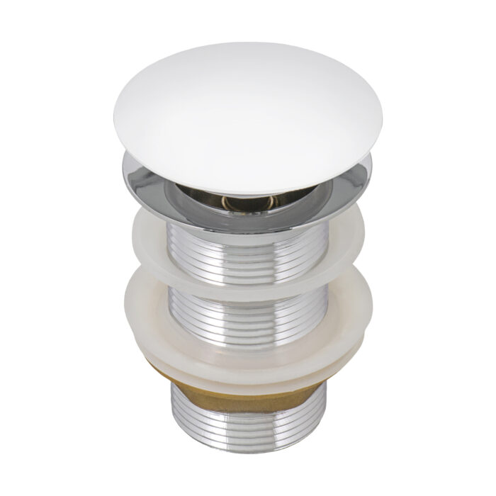 White Ceramic Top Push Pop-up Drain for Bathroom Sinks without Overflow- RVA5102WH