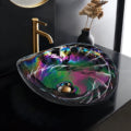 Ruvati 19 inch Murano Glass Art Vessel Seashell Decorative Pattern Bathroom Sink – Cosmic Black