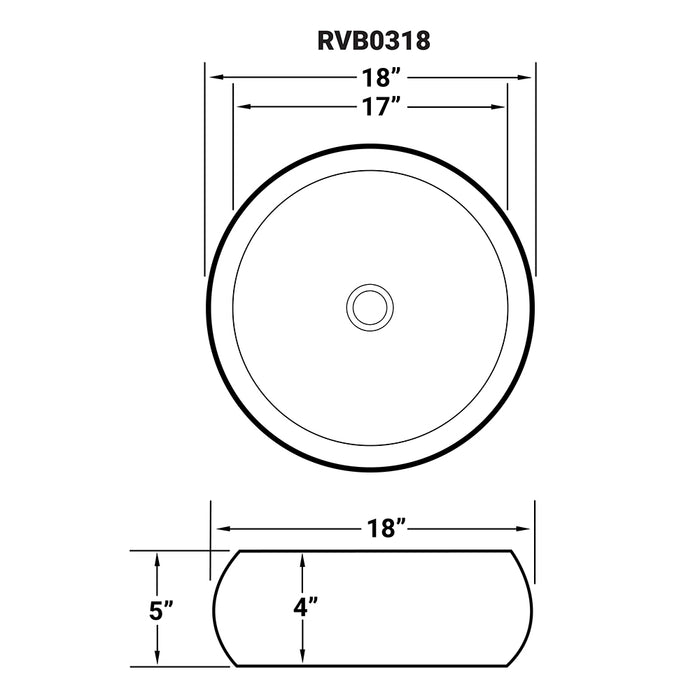 18 inch Round Bathroom Vessel Sink White Above Vanity Counter Circular Porcelain Ceramic - RVB0318