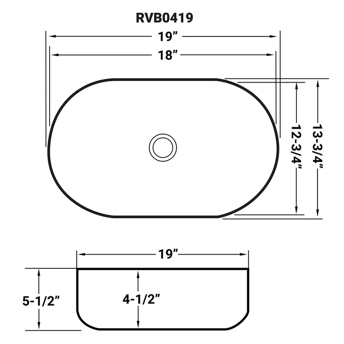 19 x 14 inch Bathroom Vessel Sink White Oval Above Counter Vanity Porcelain Ceramic - RVB0419