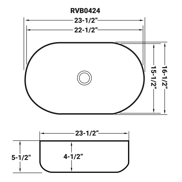 24 x 16 inch Bathroom Vessel Sink White Oval Above Vanity Countertop Porcelain Ceramic - RVB0424