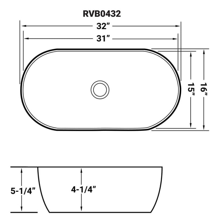 32 x 16 inch Bathroom Vessel Sink White Oval Above Counter Vanity Porcelain Ceramic