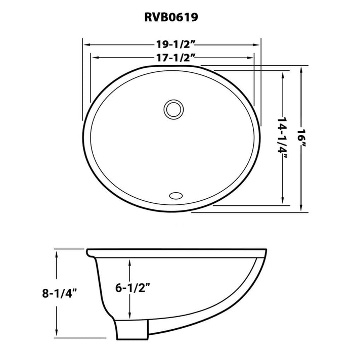 17 x 14 inch Undermount Bathroom Vanity Sink White Oval Porcelain Ceramic with Overflow - RVB0619