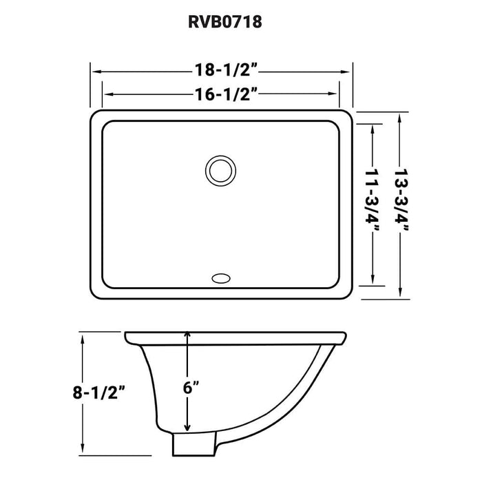 17 x 12 inch Undermount Bathroom Vanity Sink White Rectangular Porcelain Ceramic with Overflow - RVB0718