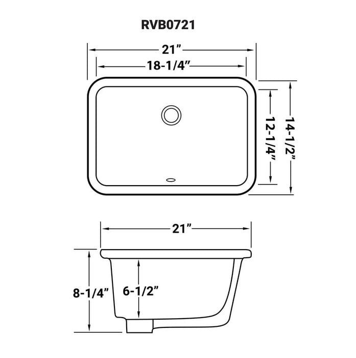 18 x 12 inch Undermount Bathroom Vanity Sink White Rectangular Porcelain Ceramic with Overflow - RVB0721