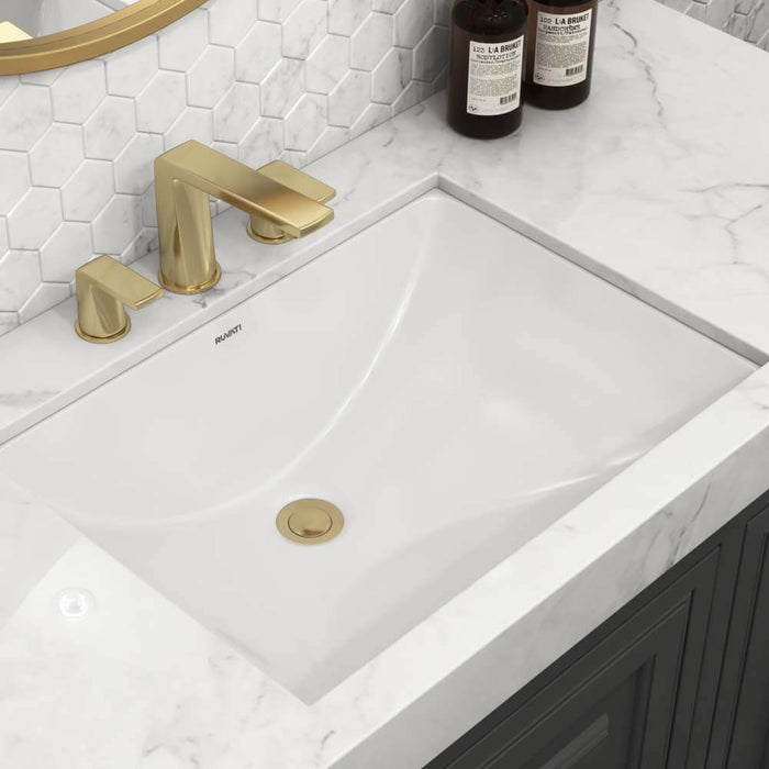 18 x 12 inch Undermount Bathroom Vanity Sink White Rectangular Porcelain Ceramic with Overflow - RVB0721