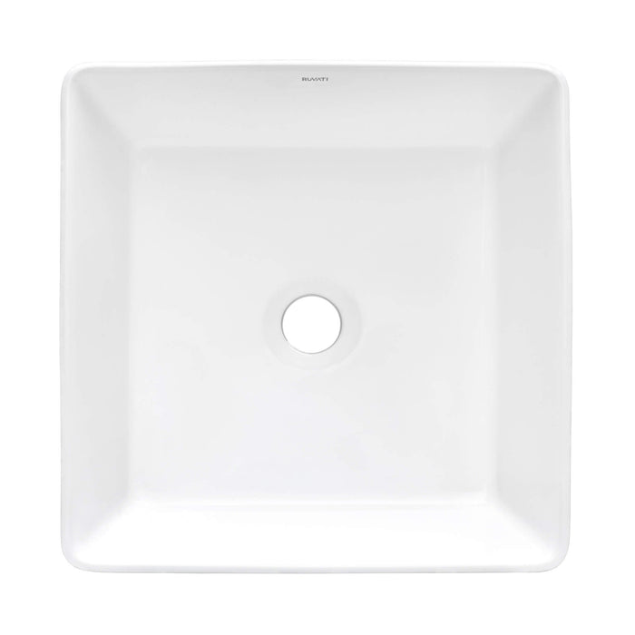 15 x 15 inch Bathroom Vessel Sink White Square Above Counter Porcelain Ceramic