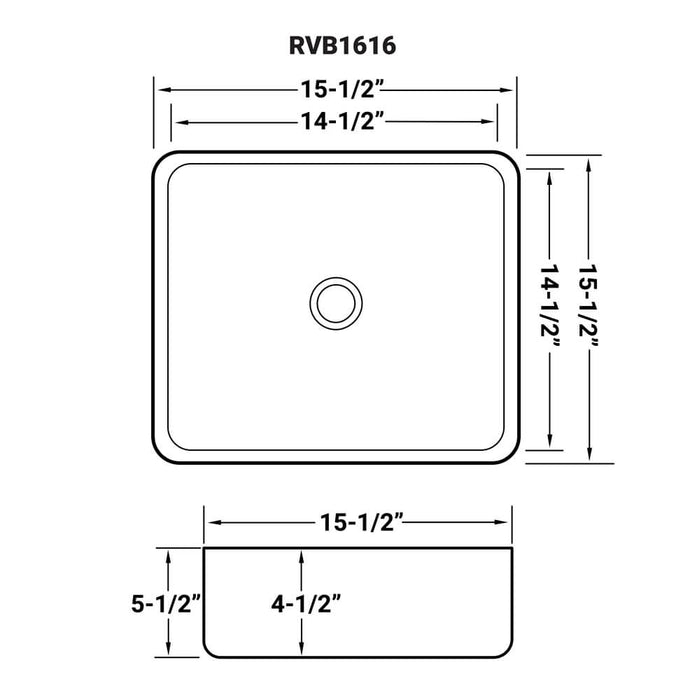 15 x 15 inch Bathroom Vessel Sink White Square Above Counter Porcelain Ceramic