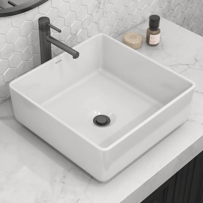 15 x 15 inch Bathroom Vessel Sink White Square Above Counter Porcelain Ceramic