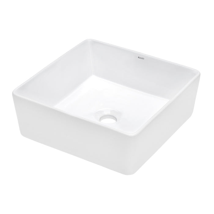 15 x 15 inch Bathroom Vessel Sink White Square Above Counter Porcelain Ceramic