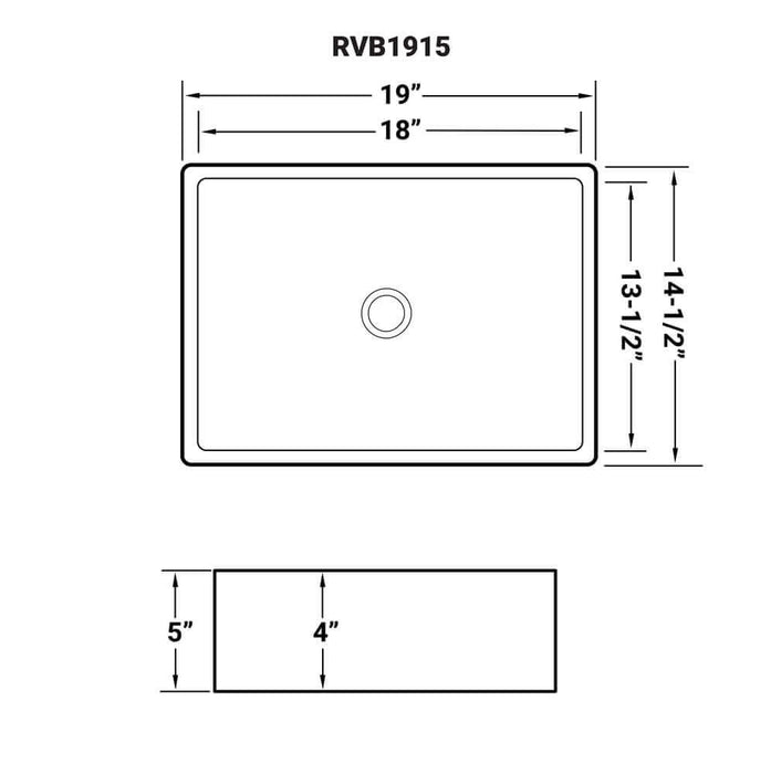 19 x 14 inch Bathroom Vessel Sink White Rectangular Above Vanity Counter Porcelain Ceramic - RVB1915