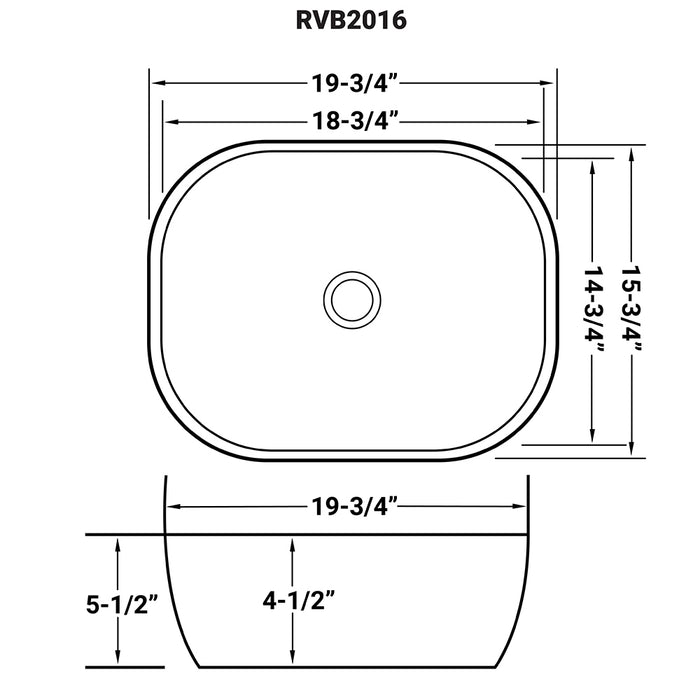 20 x 16 inch Bathroom Vessel Sink Silver Decorative Art Above Vanity Counter White Ceramic - RVB2016WS