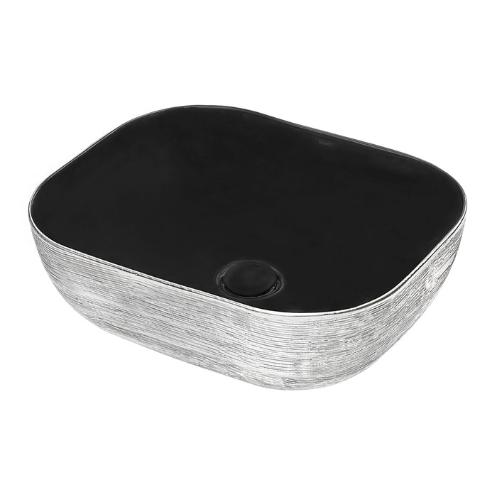 20 x 16 inch Bathroom Vessel Sink Silver Decorative Art Above Vanity Counter Black Ceramic - RVB2016BS