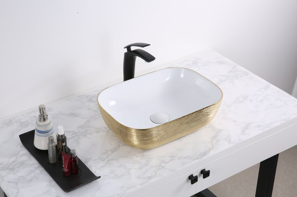 20 x 16 inch Bathroom Vessel Sink Gold Decorative Art Above Vanity Counter White Ceramic - RVB2016WG