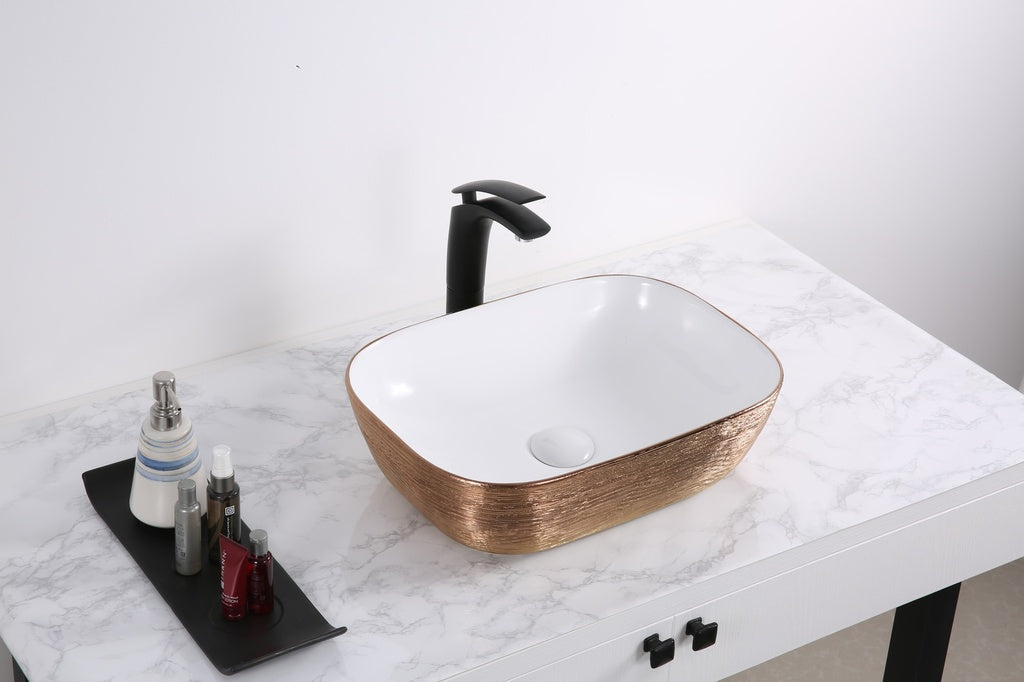 20 x 16 inch Bathroom Vessel Sink Rose Gold Decorative Art Above Vanity Counter White Porcelain Ceramic - RVB2016WR