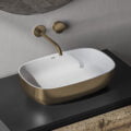 Ruvati 19-inch Matte Gold and White Bathroom Vessel Sink epiStone Solid Surface